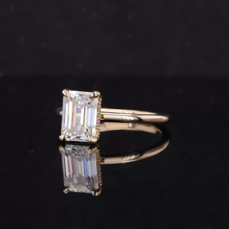 6×8mm Octagon Emerald Cut Moissanite 14K Yellow Gold Solitaire Engagement Ring