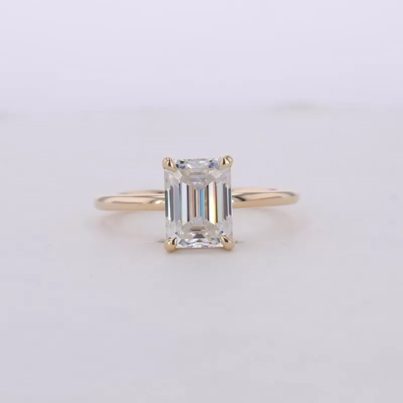 6×8mm Octagon Emerald Cut Moissanite 14K Yellow Gold Solitaire Engagement Ring