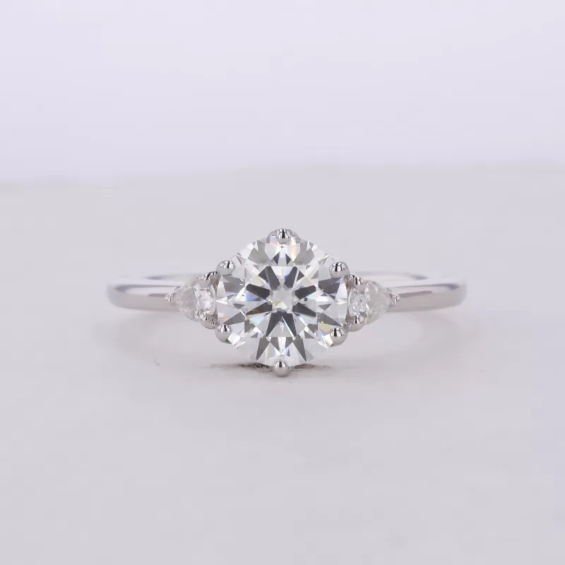 8.5mm Round Brilliant Cut Moissanite S925 Sterling Silver Three Stone Engagement Ring