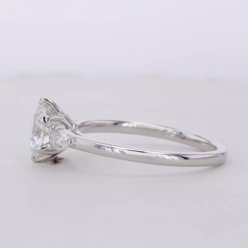 8.5mm Round Brilliant Cut Moissanite S925 Sterling Silver Three Stone Engagement Ring