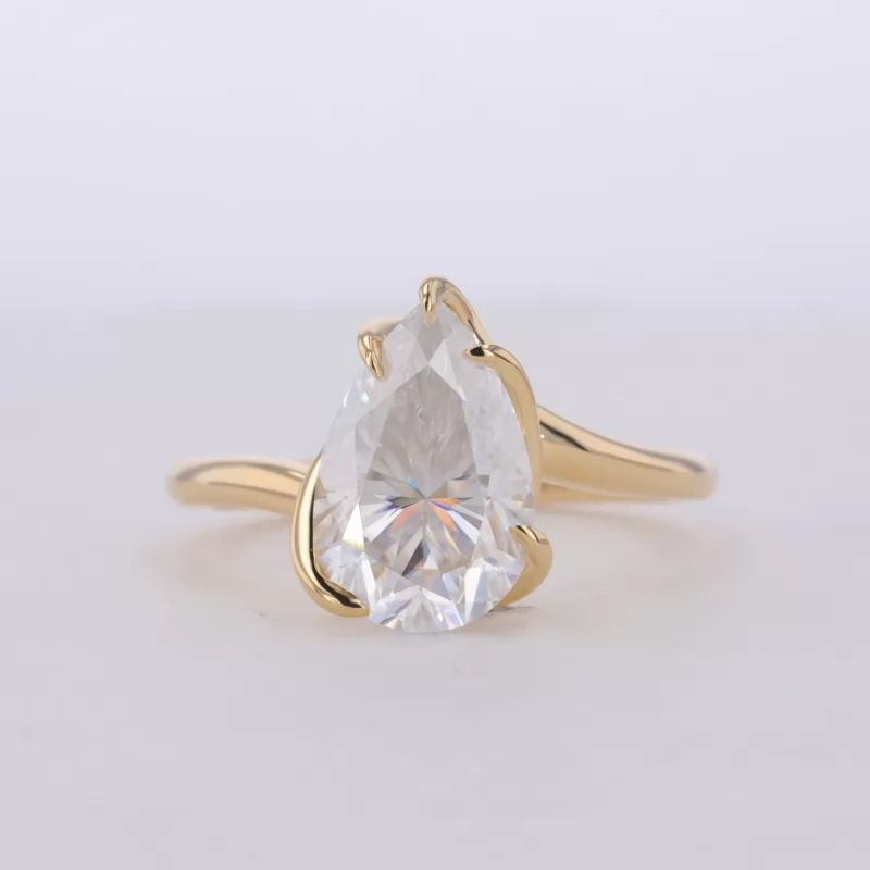 9×14mm Pear Cut Moissanite 18K Yellow Gold Solitaire Engagement Ring