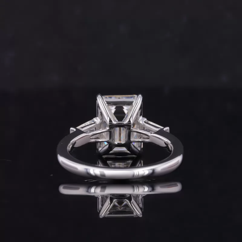 7×9.5mm Octagon Emerald Cut Moissanite 14K White Gold Three Stone Engagement Ring