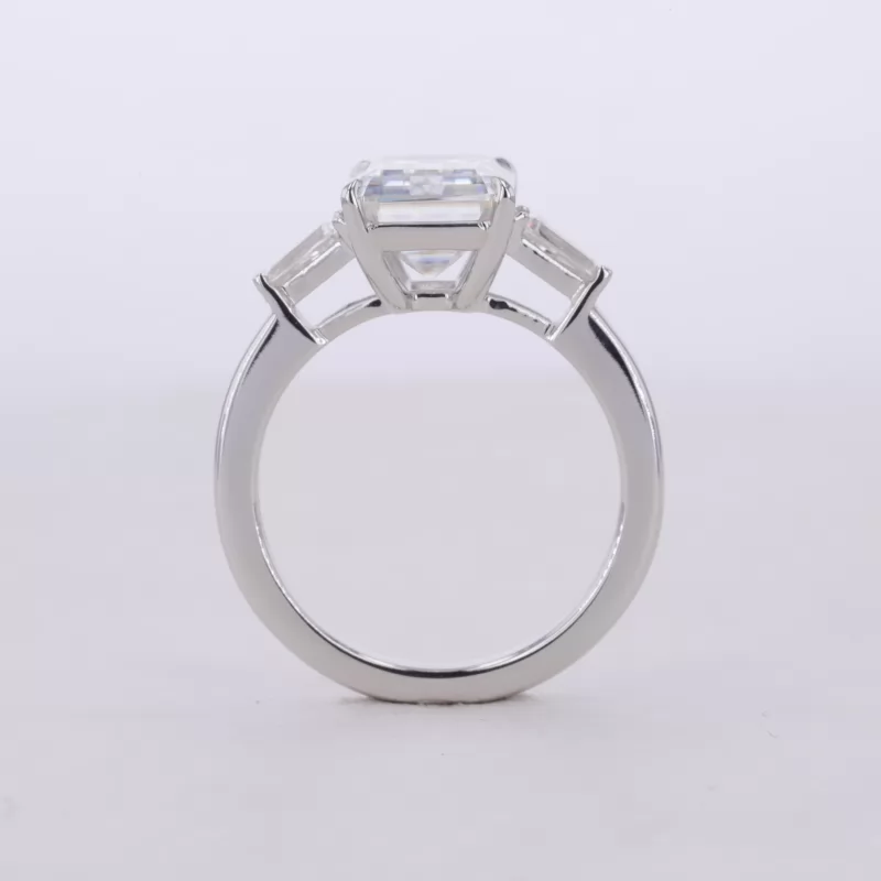 7×9.5mm Octagon Emerald Cut Moissanite 14K White Gold Three Stone Engagement Ring