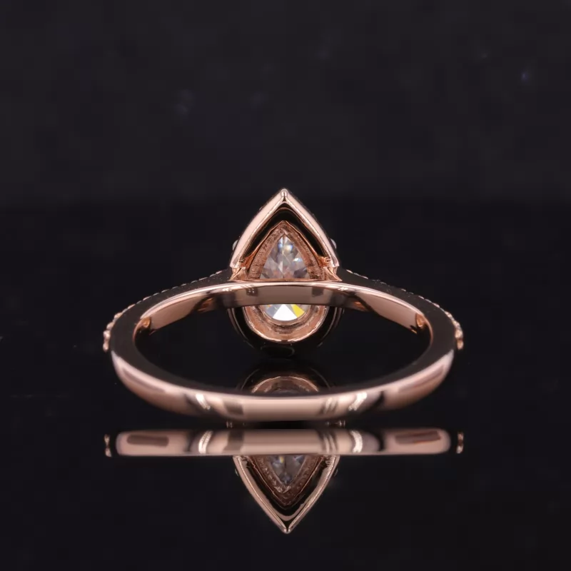 5×8mm Pear Cut Moissanite 14K Rose Gold Halo Engagement Ring