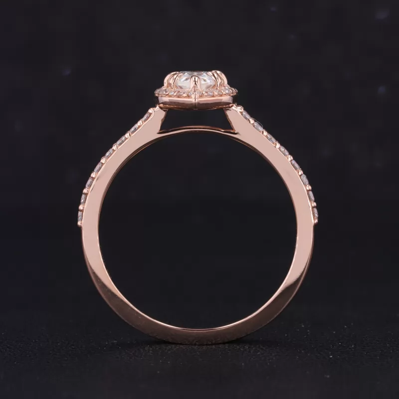 5×8mm Pear Cut Moissanite 14K Rose Gold Halo Engagement Ring