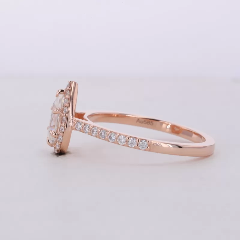 5×8mm Pear Cut Moissanite 14K Rose Gold Halo Engagement Ring