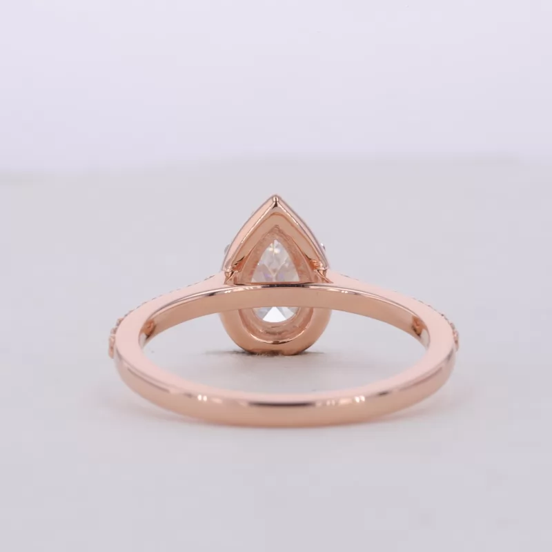 5×8mm Pear Cut Moissanite 14K Rose Gold Halo Engagement Ring