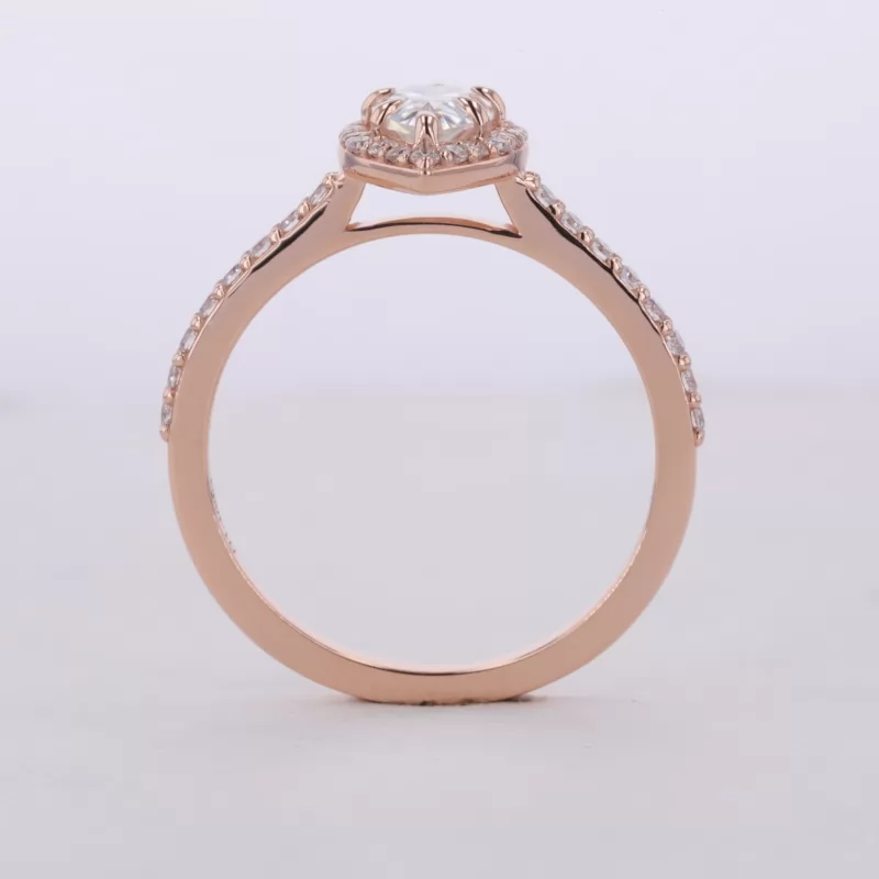 5×8mm Pear Cut Moissanite 14K Rose Gold Halo Engagement Ring