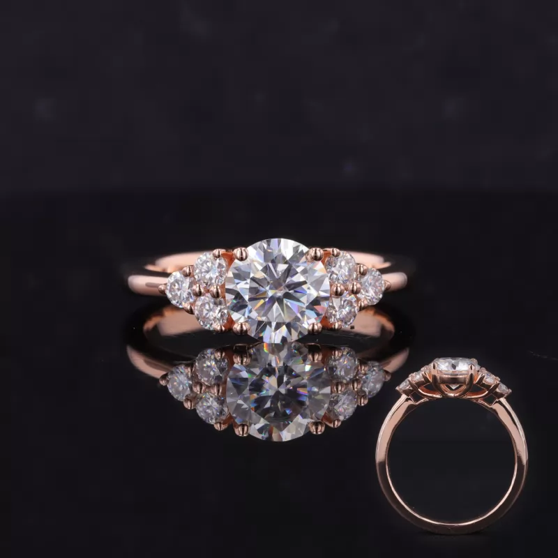 7mm Round Brilliant Cut Moissanite With Side Moissanite 14K Rose Gold Engagement Ring