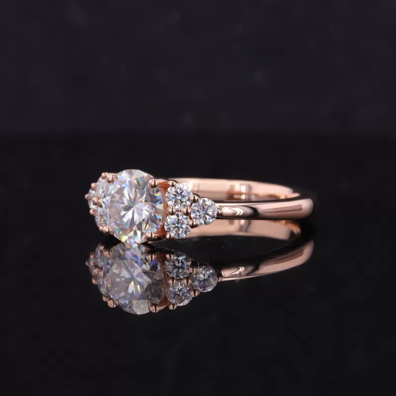 7mm Round Brilliant Cut Moissanite With Side Moissanite 14K Rose Gold Engagement Ring