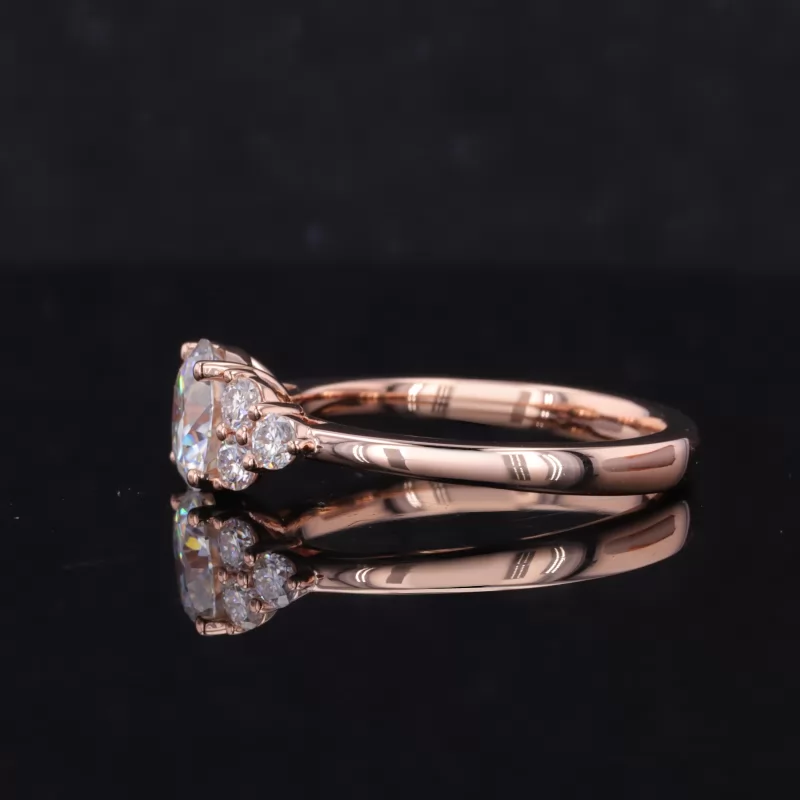 7mm Round Brilliant Cut Moissanite With Side Moissanite 14K Rose Gold Engagement Ring