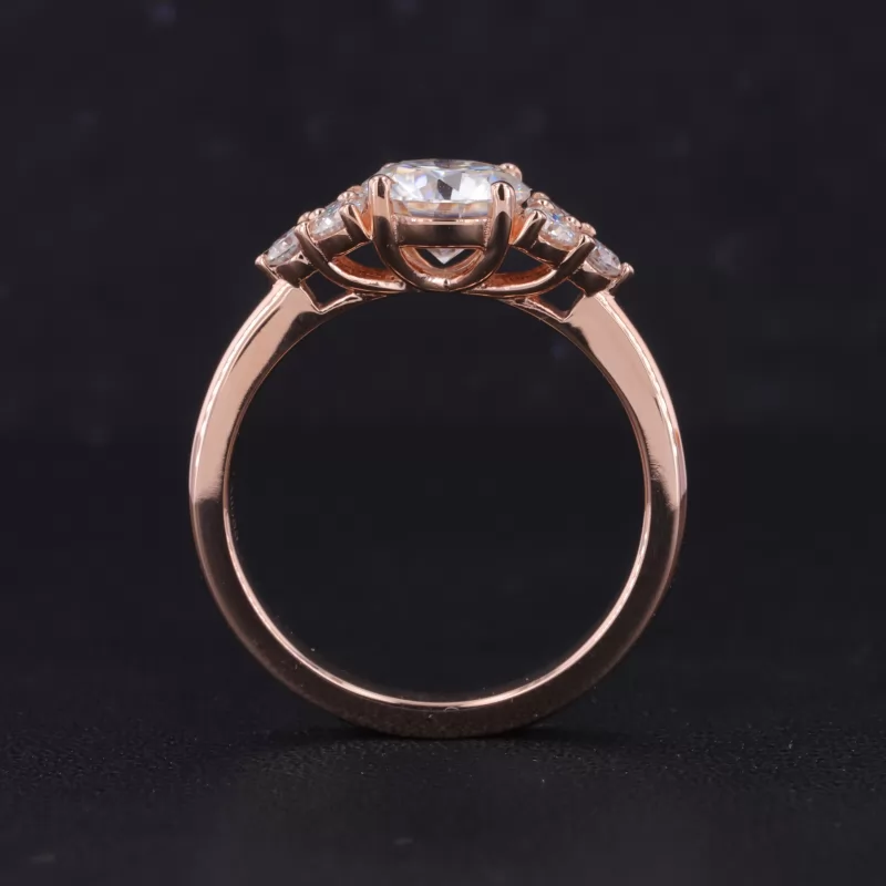 7mm Round Brilliant Cut Moissanite With Side Moissanite 14K Rose Gold Engagement Ring