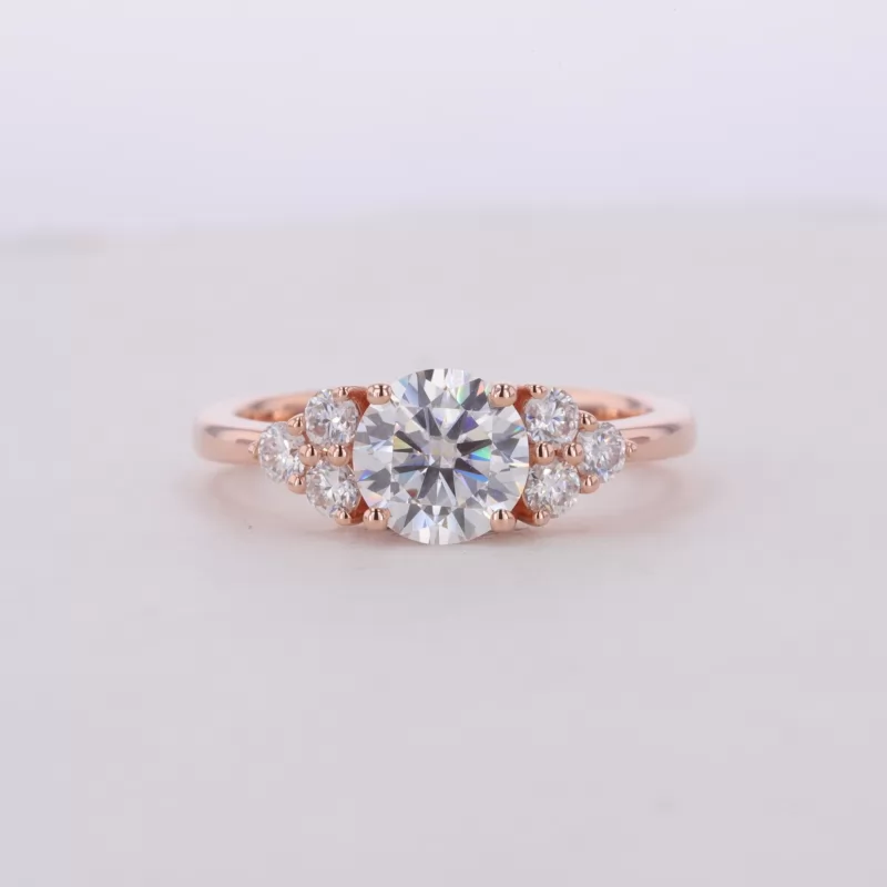 7mm Round Brilliant Cut Moissanite With Side Moissanite 14K Rose Gold Engagement Ring