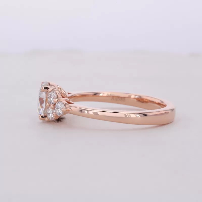 7mm Round Brilliant Cut Moissanite With Side Moissanite 14K Rose Gold Engagement Ring