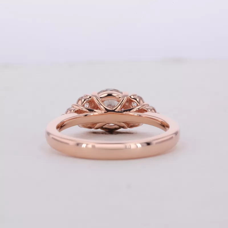 7mm Round Brilliant Cut Moissanite With Side Moissanite 14K Rose Gold Engagement Ring