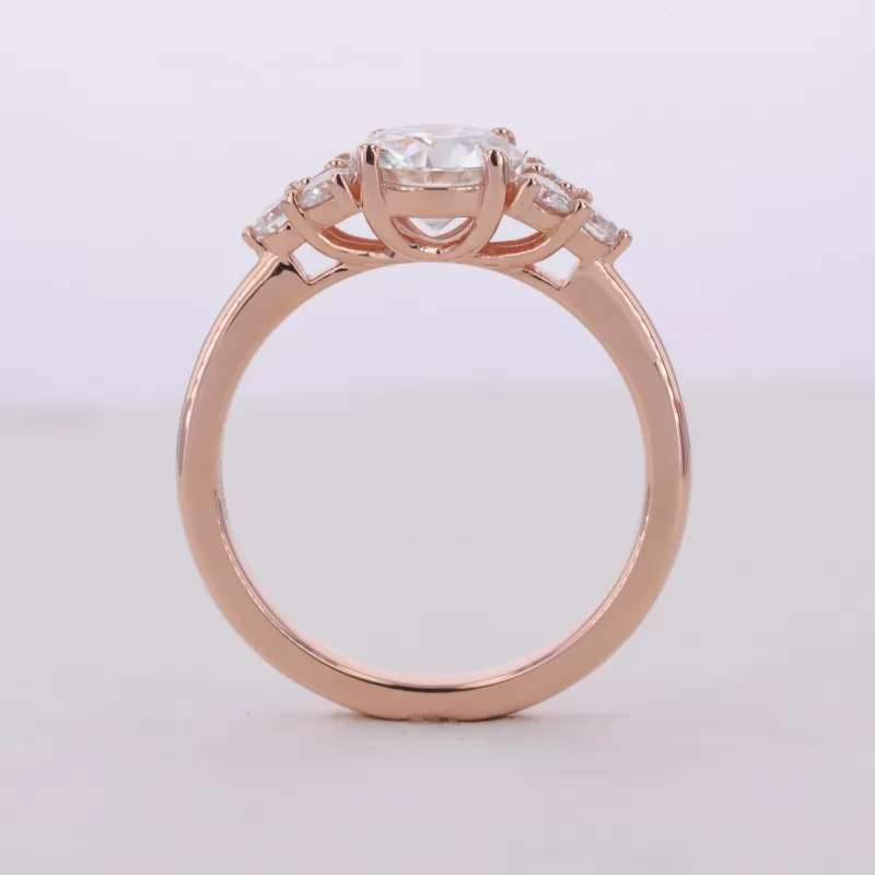 7mm Round Brilliant Cut Moissanite With Side Moissanite 14K Rose Gold Engagement Ring