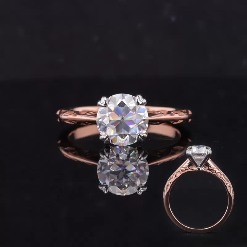 8mm Round Brilliant Cut Moissanite 14K Rose Gold Solitaire Engagement Ring