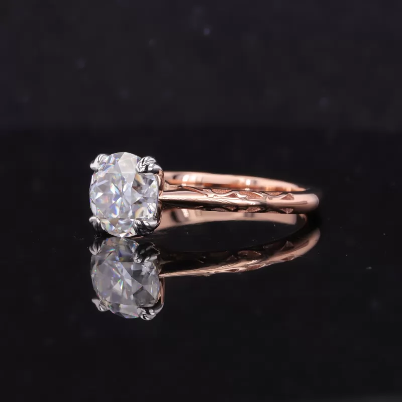 8mm Round Brilliant Cut Moissanite 14K Rose Gold Solitaire Engagement Ring