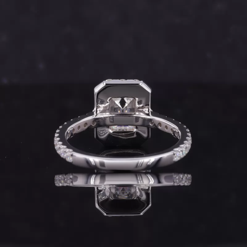 5×7mm Octagon Emerald Cut Moissanite 14K White Gold Halo Engagement Ring
