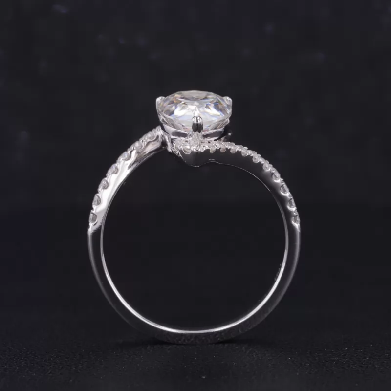 7×10mm Pear Cut Moissanite 10K White Gold Pave Engagement Ring