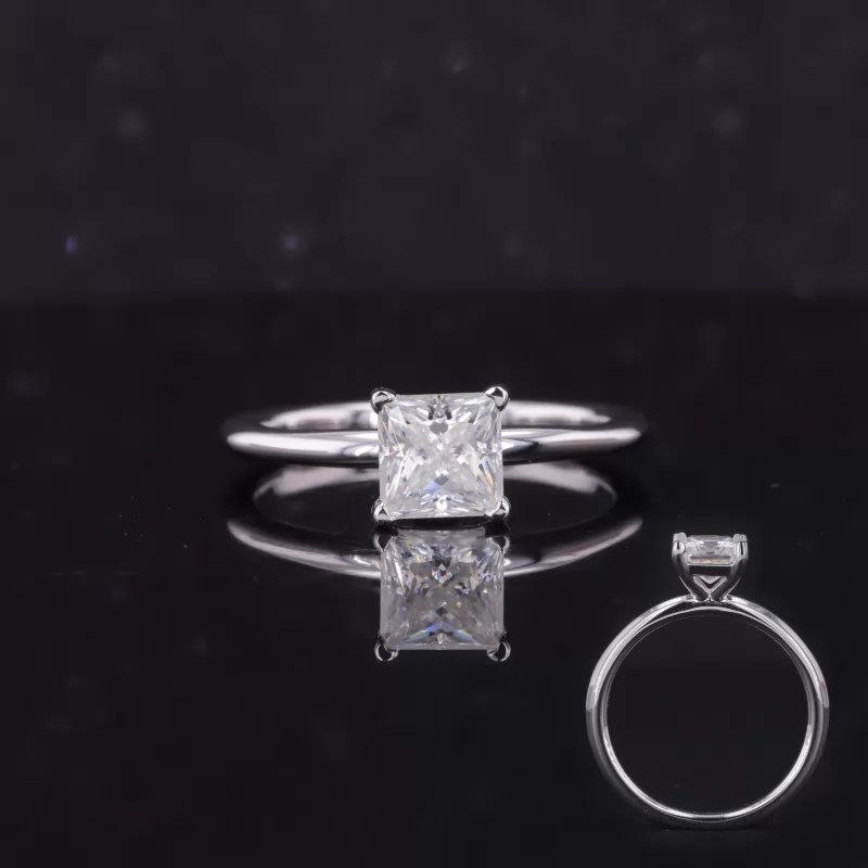 5.5×5.5mm Princess Cut Moissanite 14K White Gold Solitaire Engagement Ring