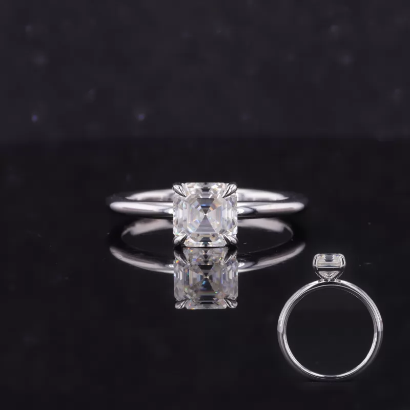 6×6mm Asscher Cut Lab Grown Diamond 14K White Gold Solitaire Engagement Ring