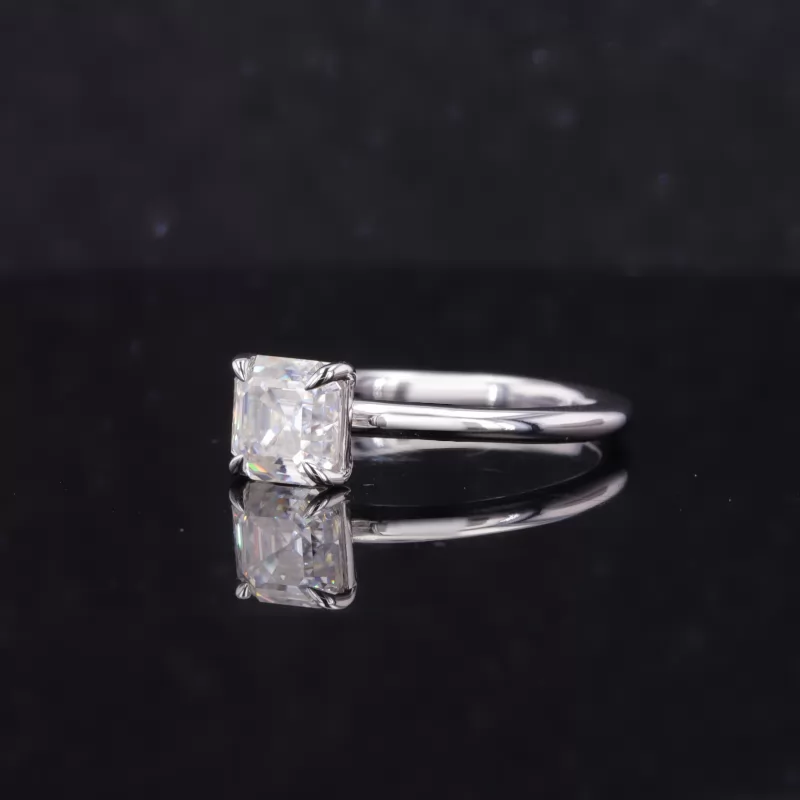 6×6mm Asscher Cut Lab Grown Diamond 14K White Gold Solitaire Engagement Ring