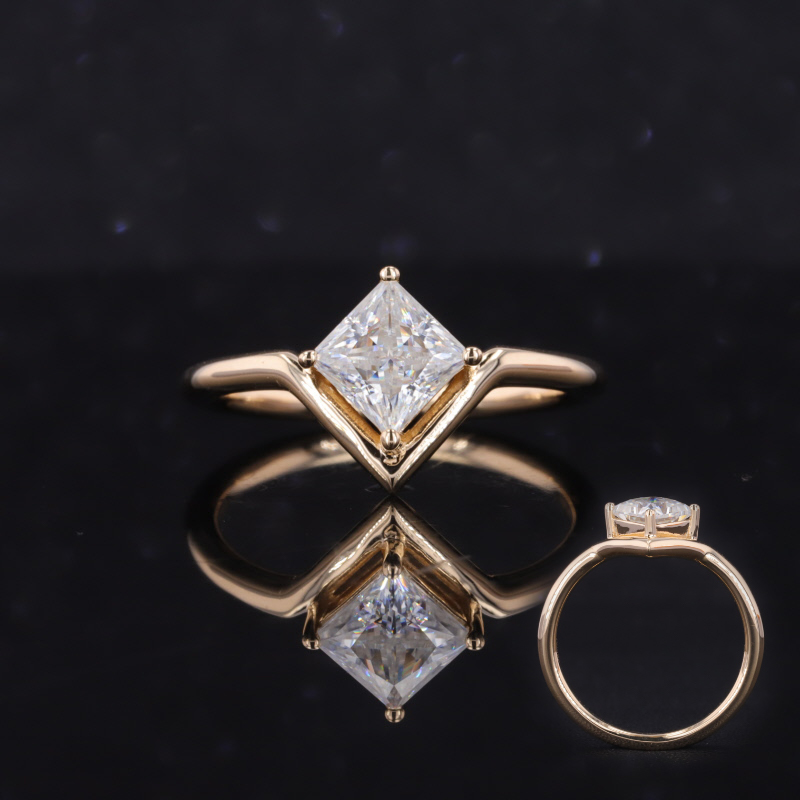 5.5×5.5mm Princess Cut Moissanite 14K Gold Solitaire Engagement Ring
