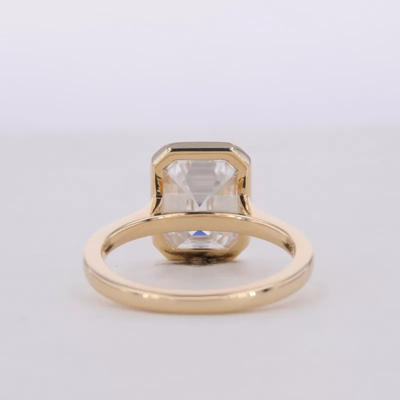 8×10mm Octagon Emerald Cut Moissanite Bezel Set 10K Yellow Gold Solitaire Engagement Ring