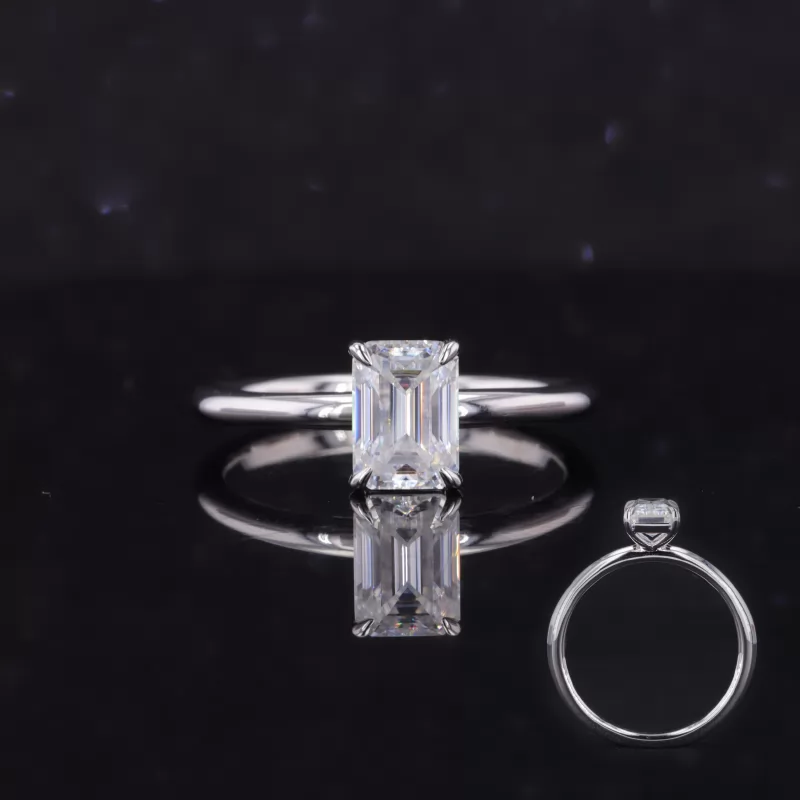 5×7mm Octagon Emerald Cut Moissanite 14K White Gold Solitaire Engagement Ring