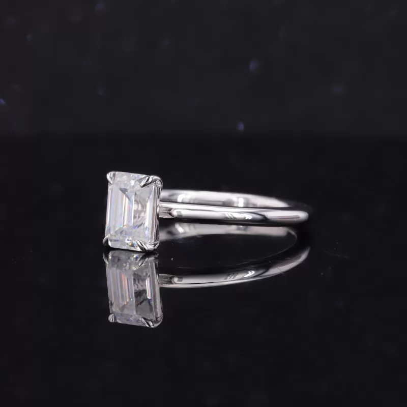 5×7mm Octagon Emerald Cut Moissanite 14K White Gold Solitaire Engagement Ring