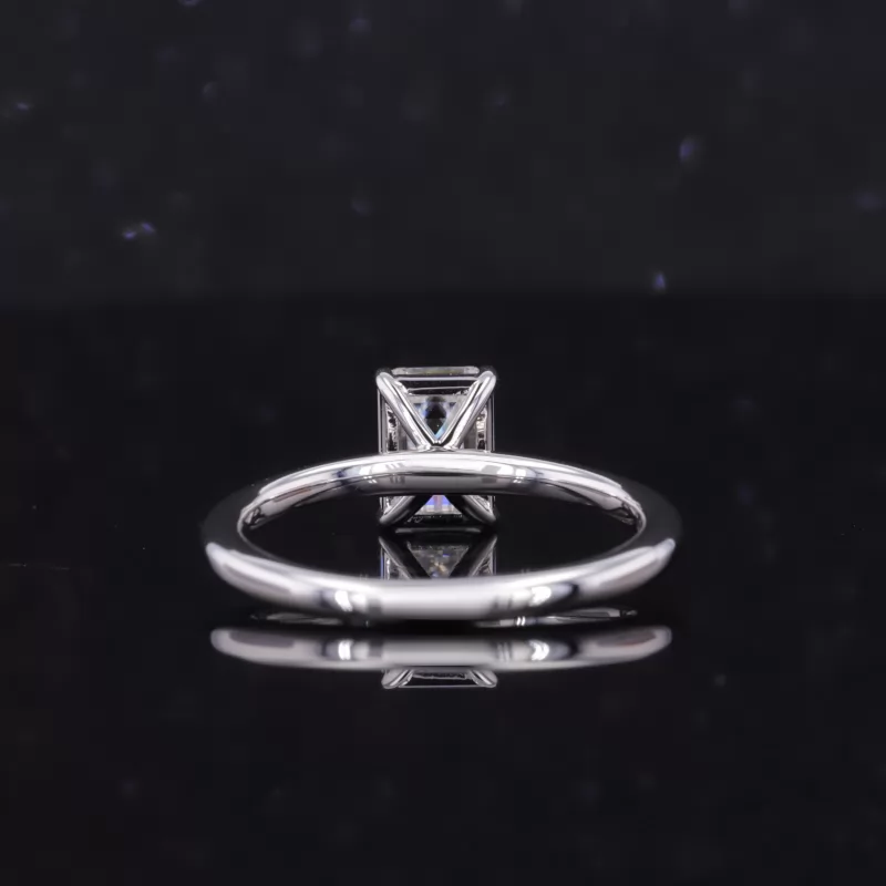 5×7mm Octagon Emerald Cut Moissanite 14K White Gold Solitaire Engagement Ring