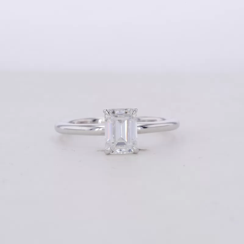 5×7mm Octagon Emerald Cut Moissanite 14K White Gold Solitaire Engagement Ring