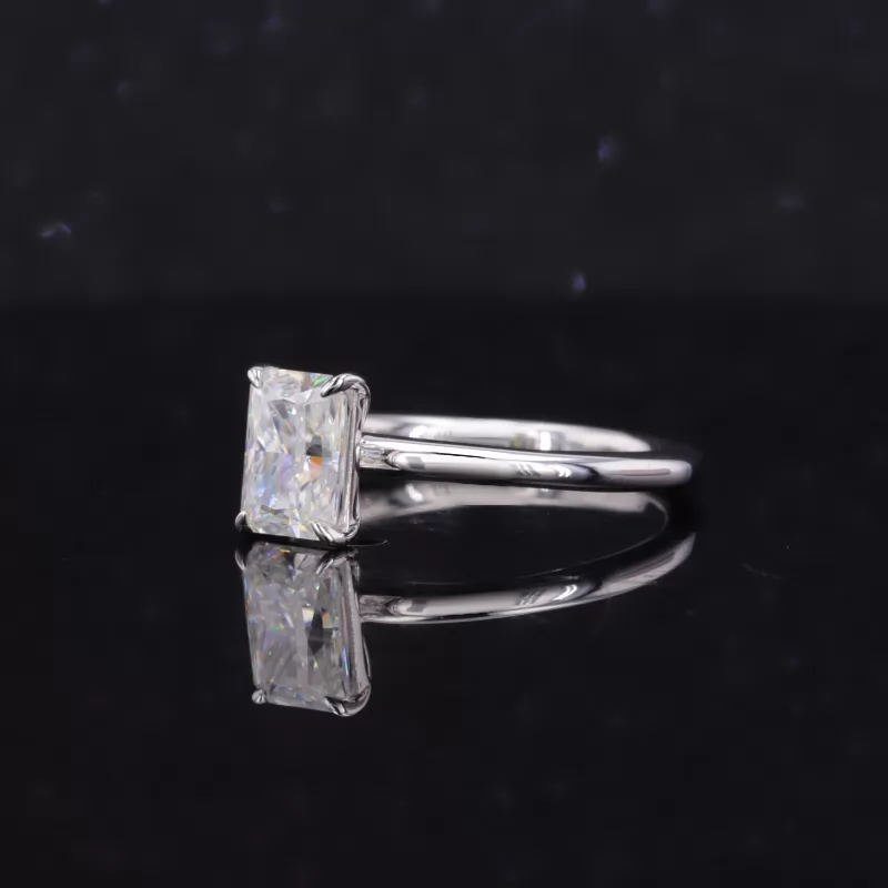 5×7mm Radiant Shape Crushed Ice Cut Moissanite 14K White Gold Solitaire Engagement Ring