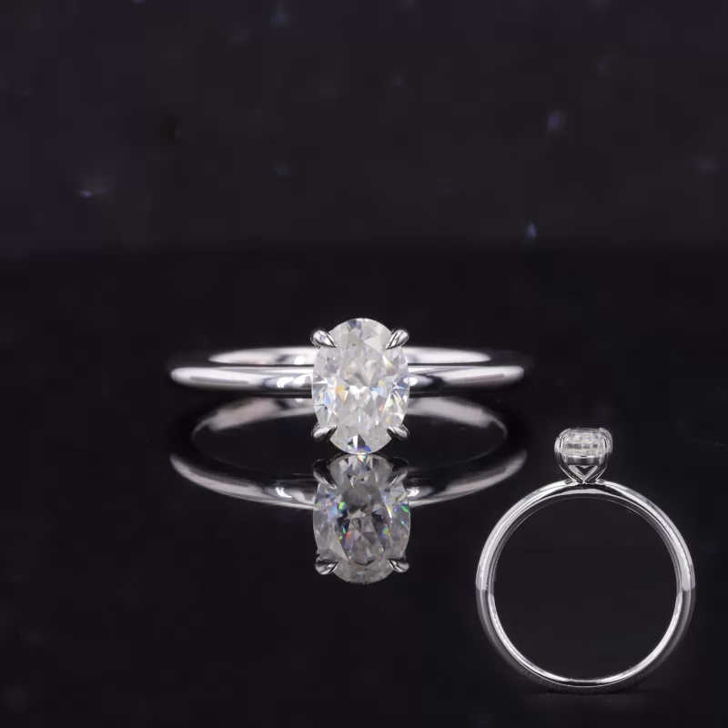 5×7mm Oval Cut Moissanite 14K White Gold Solitaire Engagement Ring