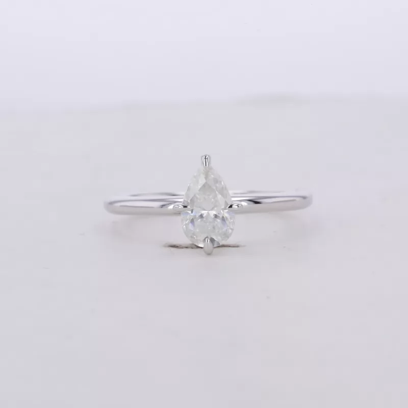 5×8mm Pear Cut Moissanite 14K White Gold Solitaire Engagement Ring