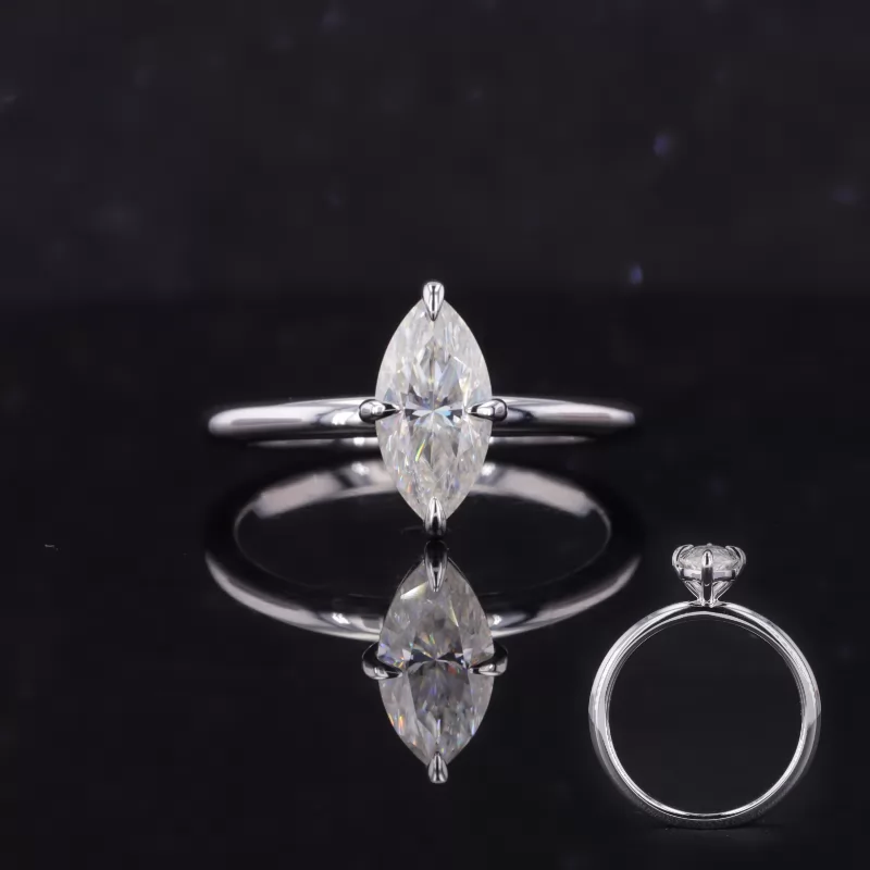 5×10mm Marquise Cut Moissanite 14K White Gold Solitaire Engagement Ring