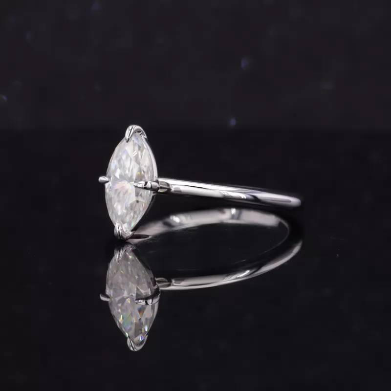 5×10mm Marquise Cut Moissanite 14K White Gold Solitaire Engagement Ring