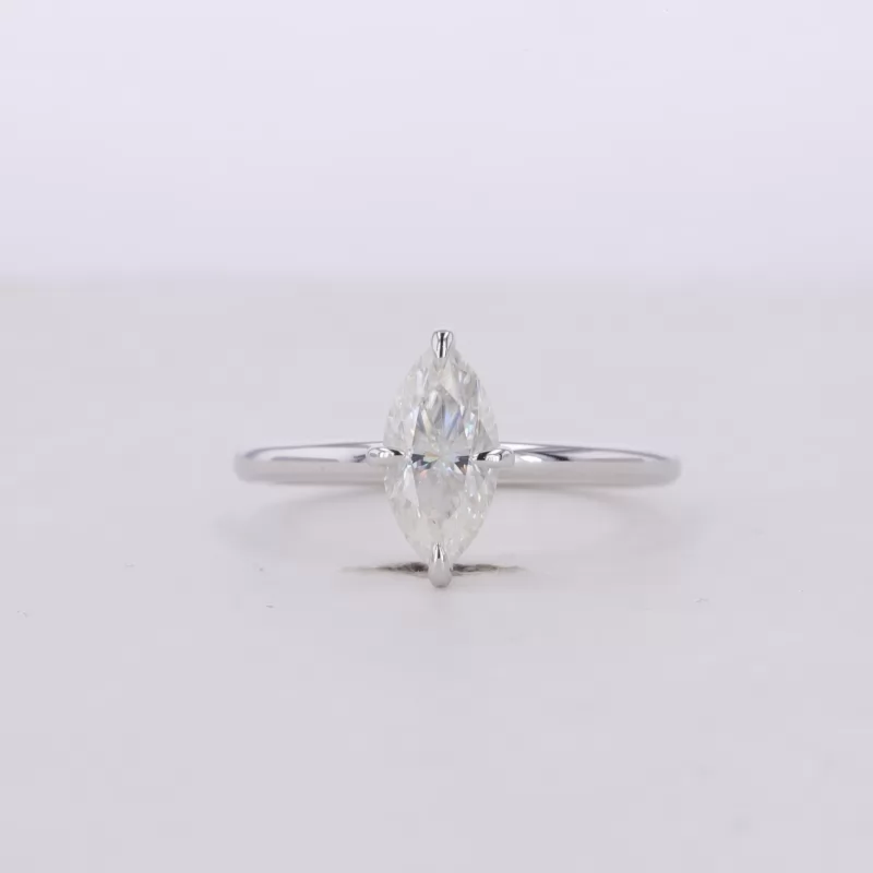 5×10mm Marquise Cut Moissanite 14K White Gold Solitaire Engagement Ring