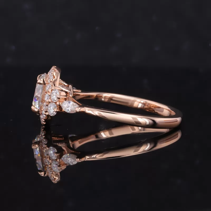 7.5mm Round Brilliant Cut Moissanite 18K Rose Gold Halo Engagement Ring