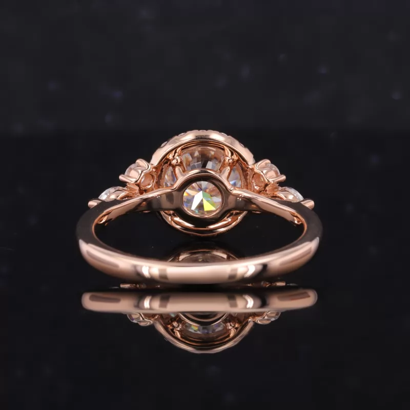 7.5mm Round Brilliant Cut Moissanite 18K Rose Gold Halo Engagement Ring