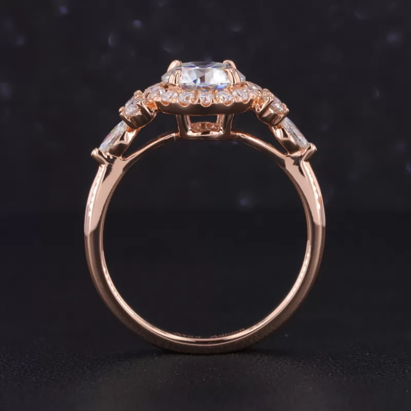 7.5mm Round Brilliant Cut Moissanite 18K Rose Gold Halo Engagement Ring