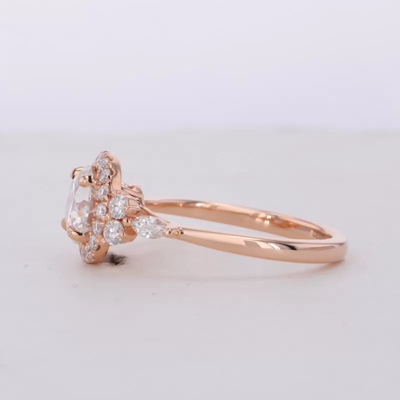 7.5mm Round Brilliant Cut Moissanite 18K Rose Gold Halo Engagement Ring