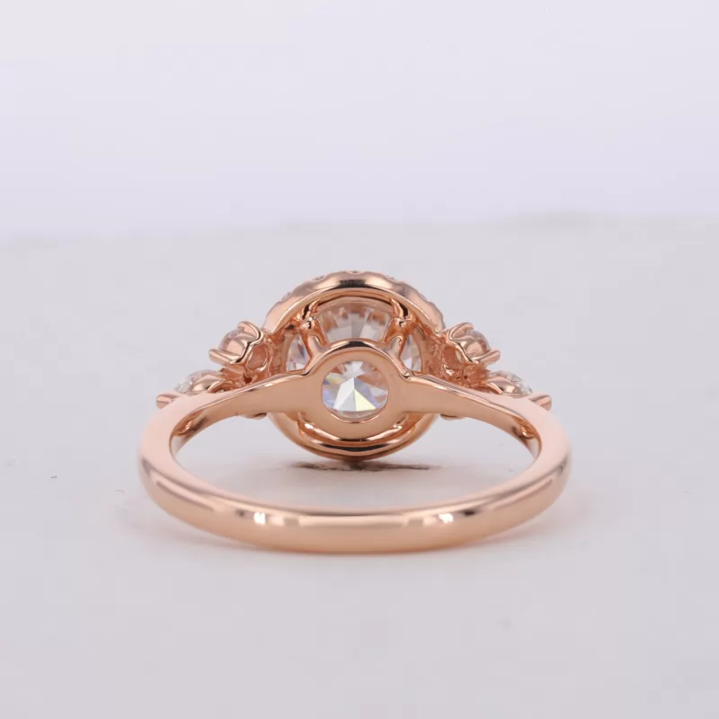 7.5mm Round Brilliant Cut Moissanite 18K Rose Gold Halo Engagement Ring