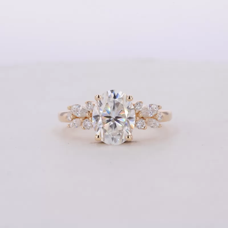 7×9mm Oval Cut Moissanite With Side Moissanite 14K Yellow Gold Engagement Ring