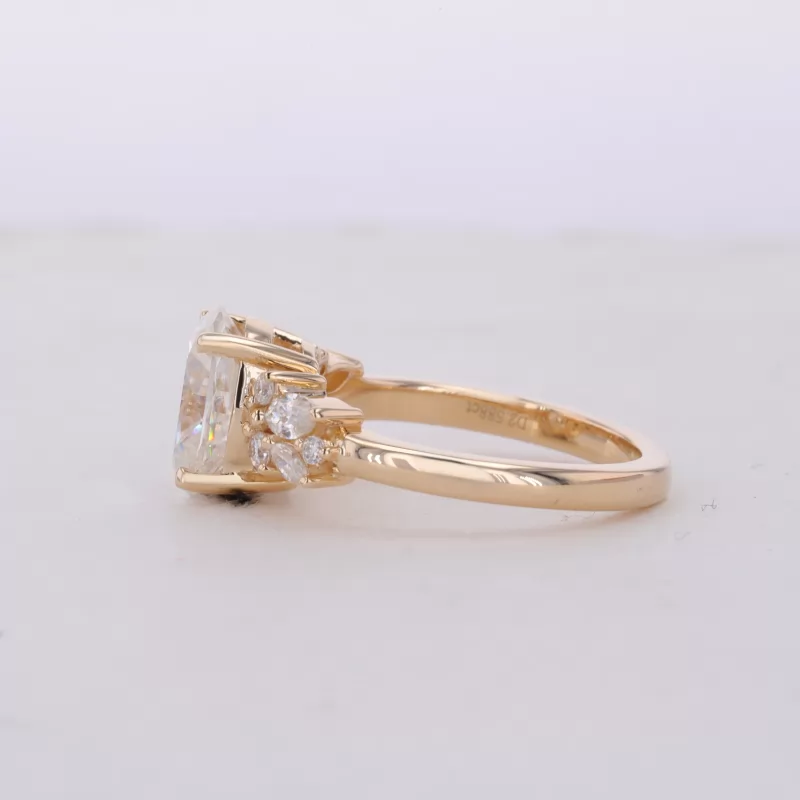 7×9mm Oval Cut Moissanite With Side Moissanite 14K Yellow Gold Engagement Ring