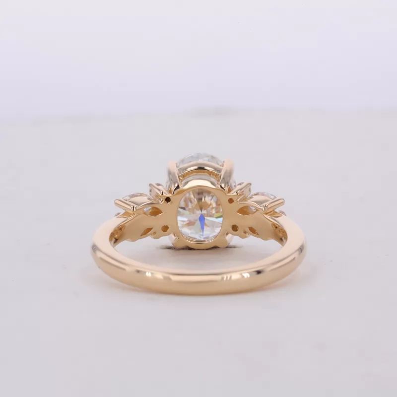 7×9mm Oval Cut Moissanite With Side Moissanite 14K Yellow Gold Engagement Ring