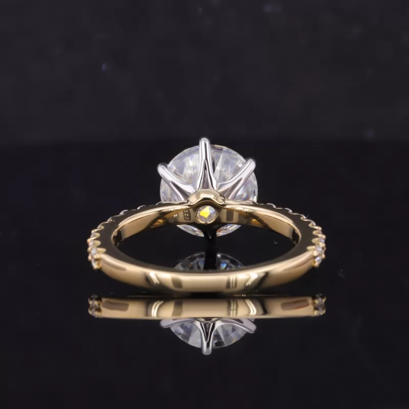 9.5mm Round Brilliant Cut Moissanite 18K Yellow Gold Pave Engagement Ring
