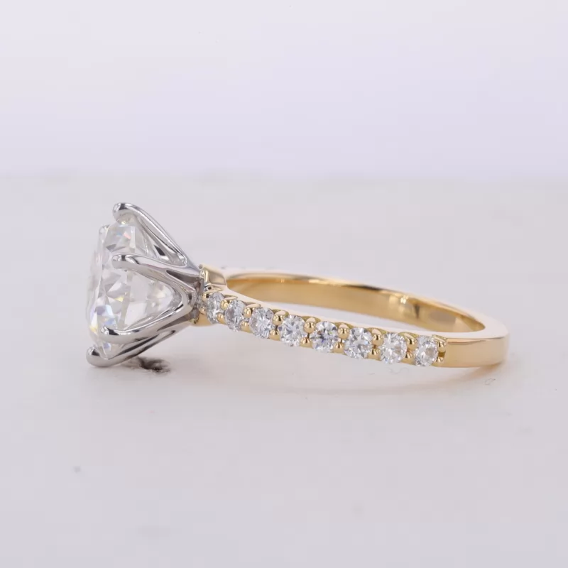 9.5mm Round Brilliant Cut Moissanite 18K Yellow Gold Pave Engagement Ring