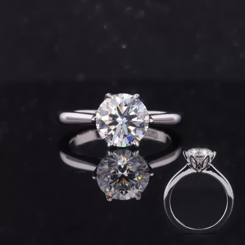 8.25mm Round Brilliant Cut CVD Lab Grown Diamond 18K White Gold Solitaire Engagement Ring